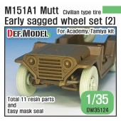 DW35124 US M151A1 Mutt Early sagged wheel set(2)- Civilian tire (for Tamiya/Academy 1/35) (Included front suspension parts)